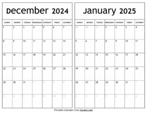 December 2024 January 2025 Calendar