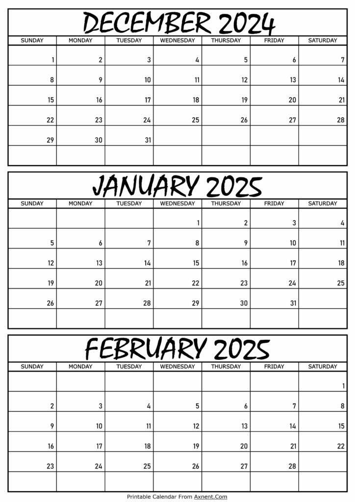 December 2024 January and February 2025 Calendar