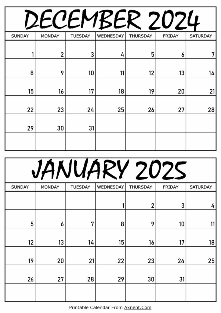December 2024 and January 2025 Calendar