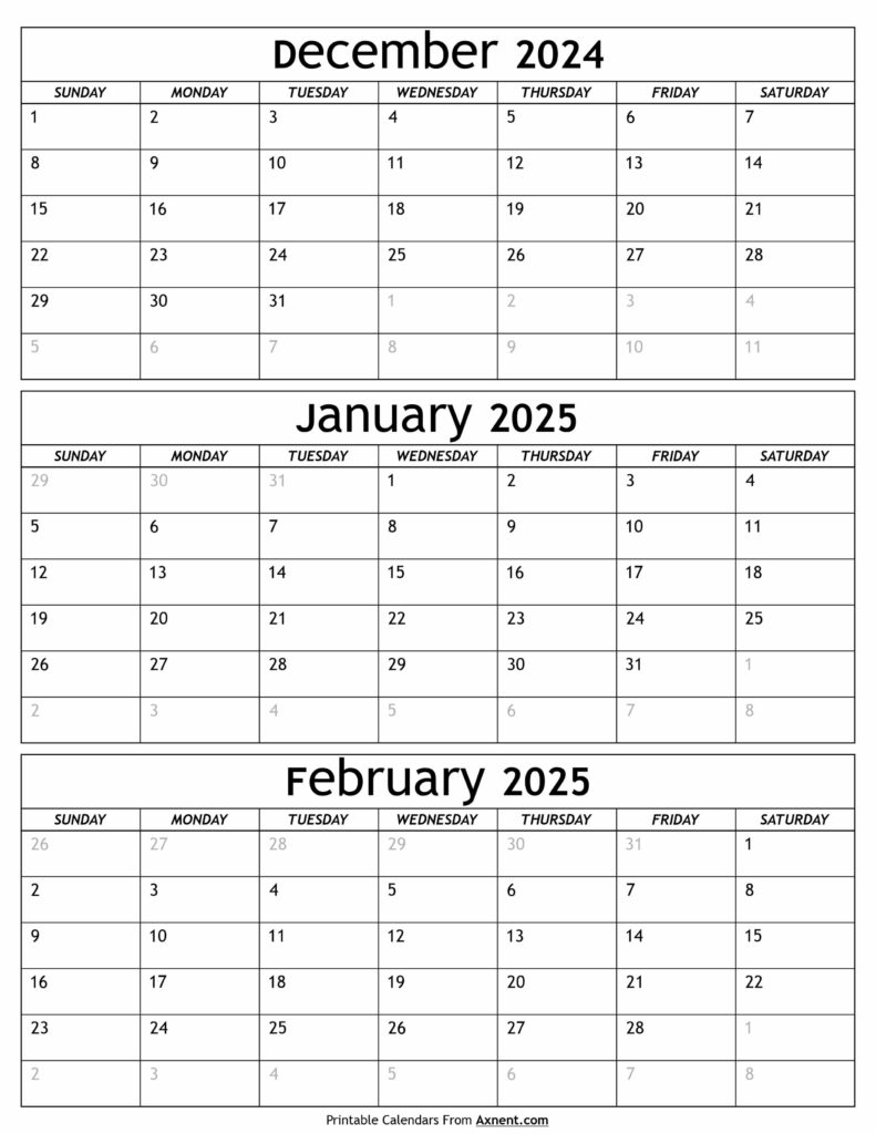 December 2024 to February 2025 Calendar