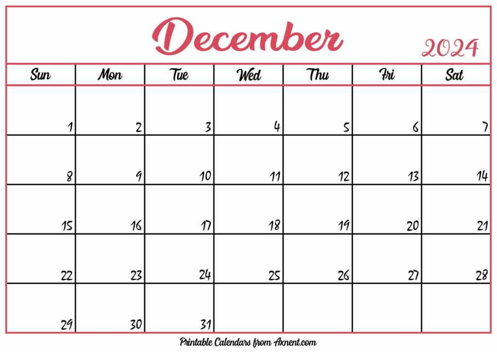 Free December Calendar 2024
