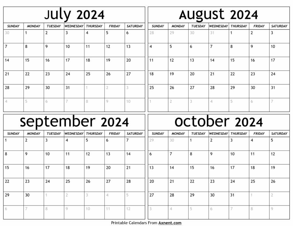 July to October 2024 Calendar