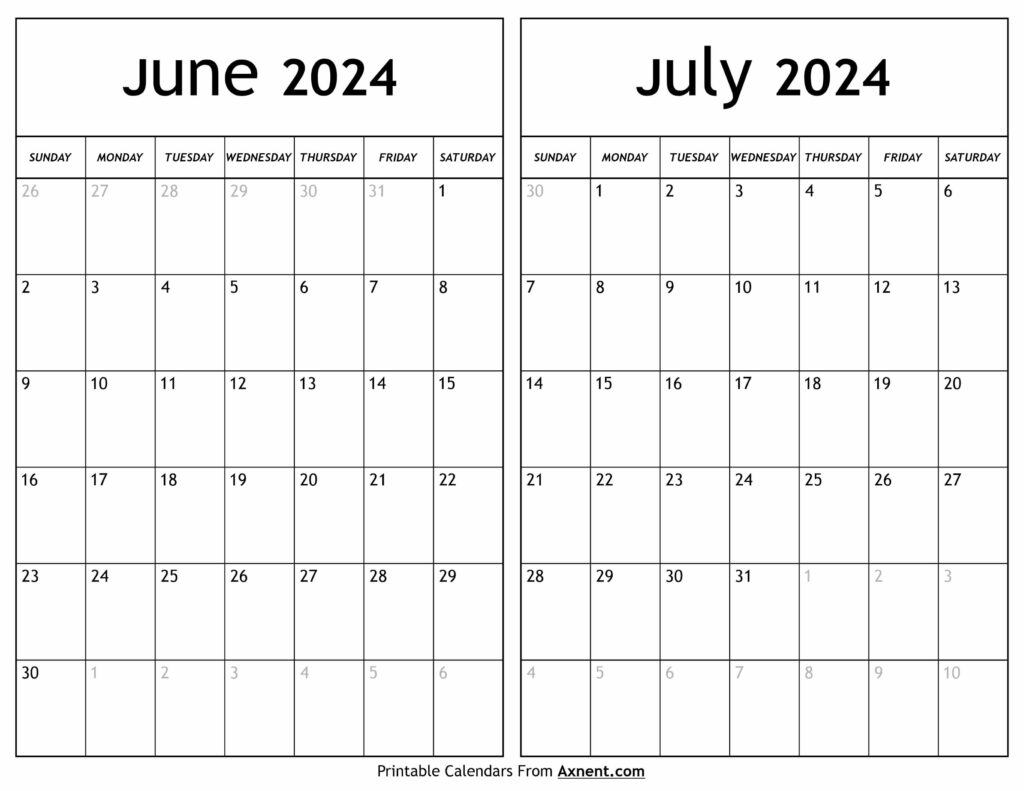 June July 2024 Calendar