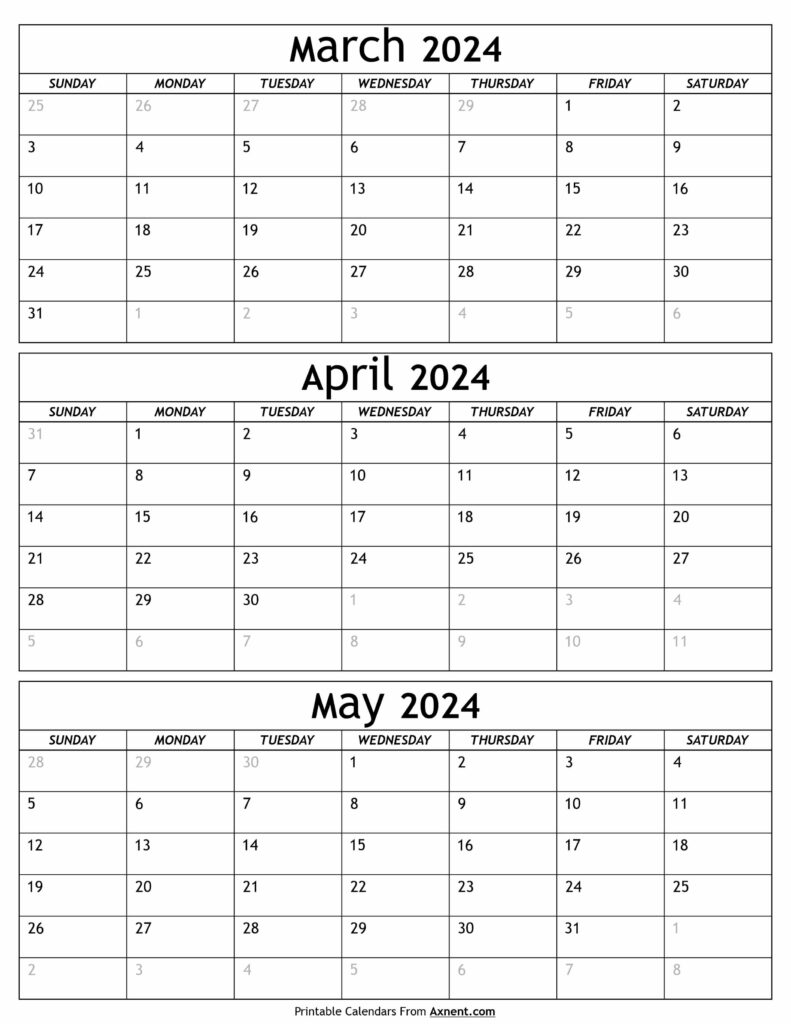 March to May 2024 Calendar