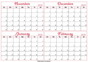 November 2024 to February 2025 Calendar Template