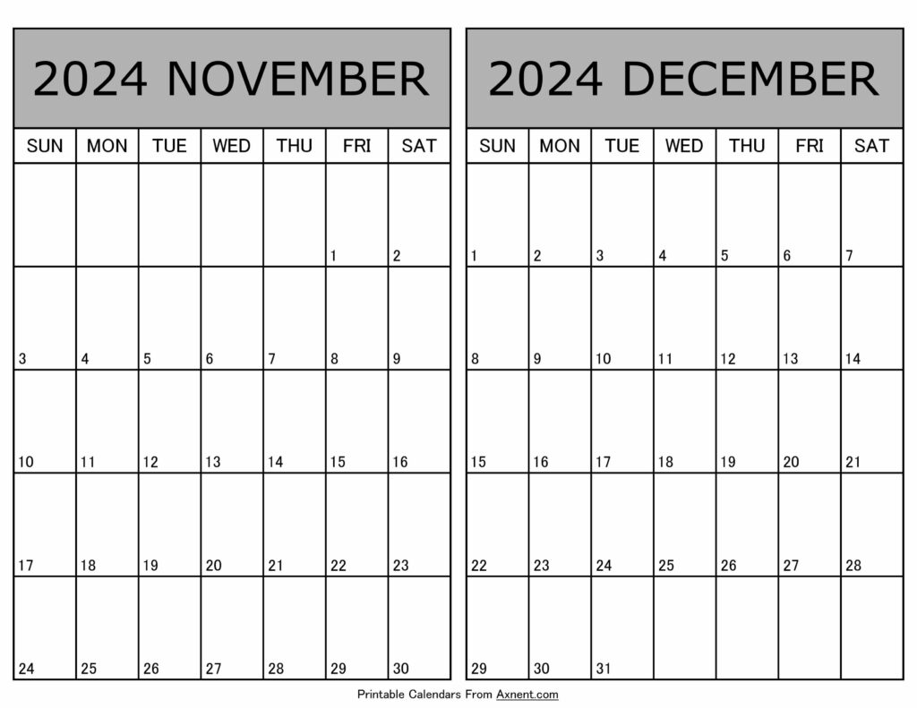 Printable November December 2024 Calendar