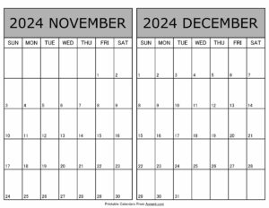 Printable November December 2024 Calendar