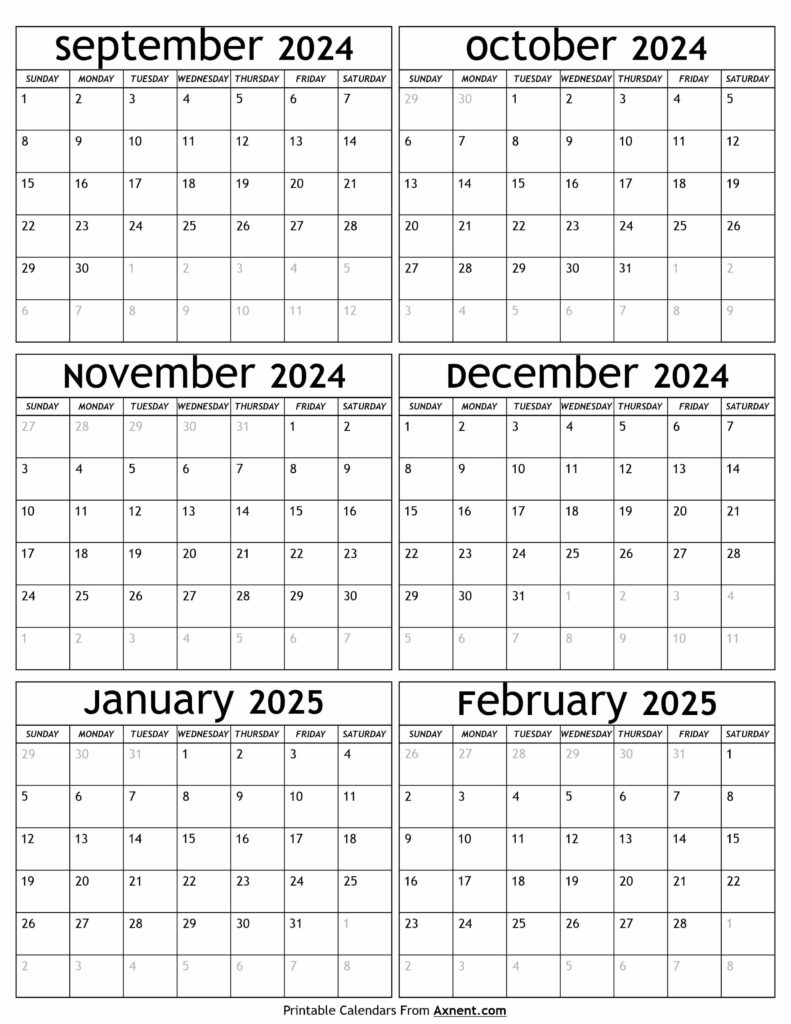September 2024 to February 2025 Calendar