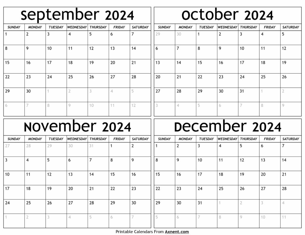 September to December 2024 Calendar