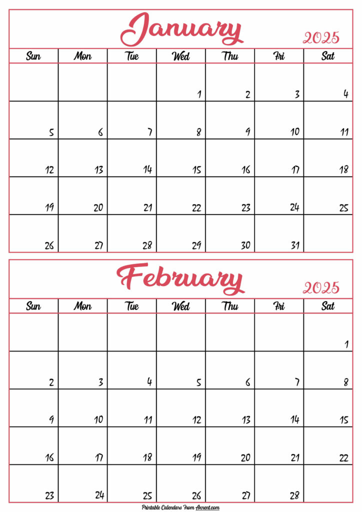 Calendar 2025 Janaury February
