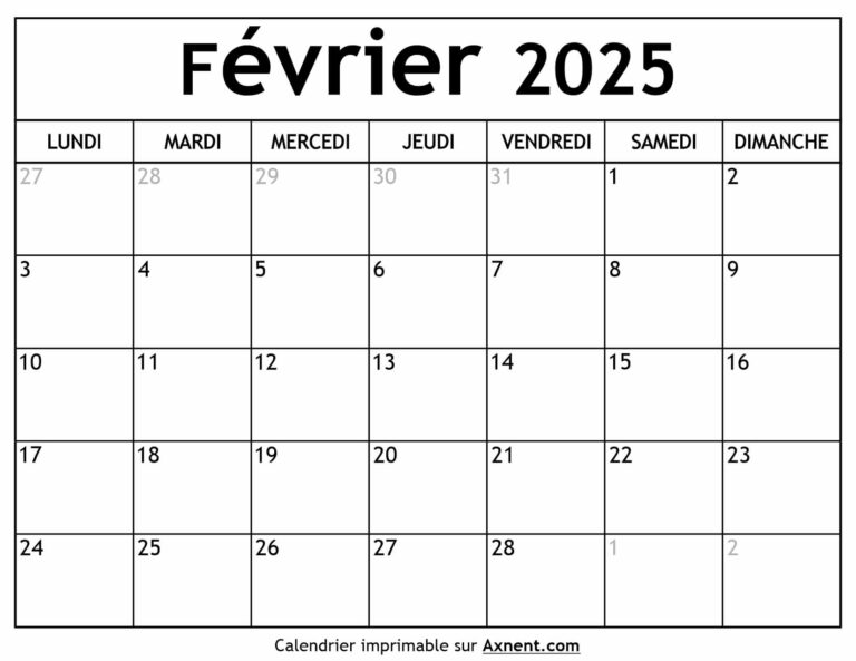 Calendrier Février 2025 à Imprimer Time Management Tools By Axnent