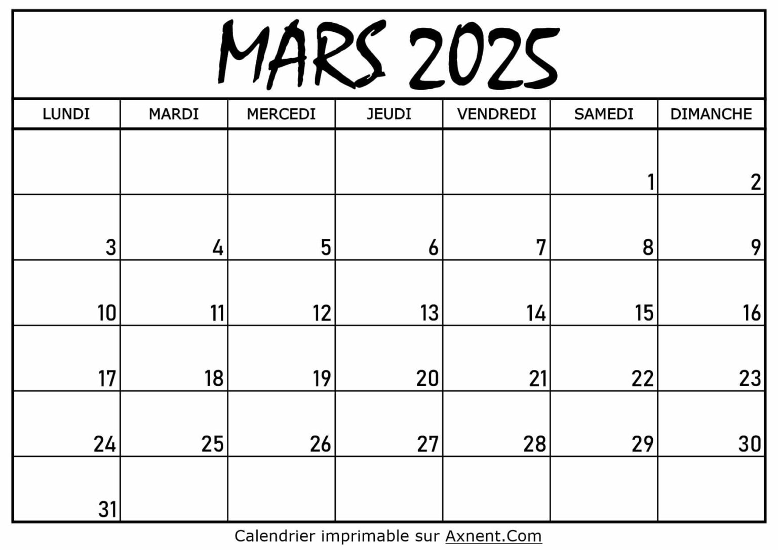 Calendrier Mars 2025 à Imprimer Time Management Tools By Axnent