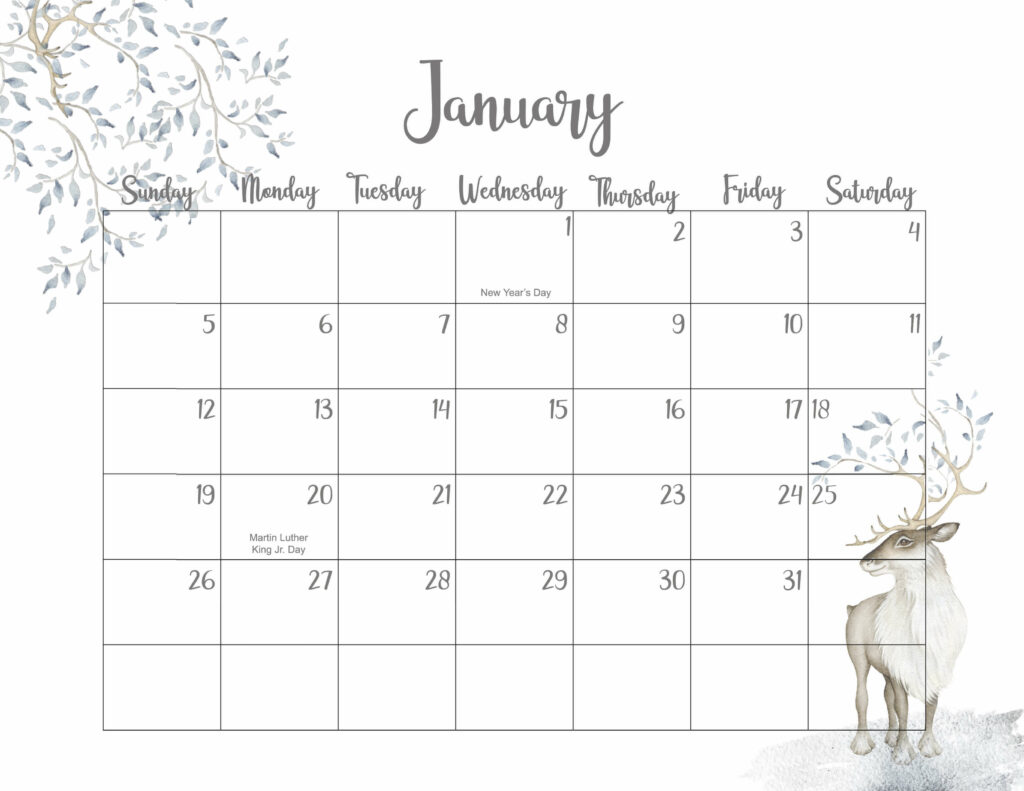 Cute January Calendar 2025