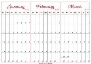Janaury February March 2025 Calendar