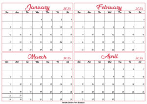 Janaury to April Calendar 2025