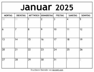 Kalender Januar 2025