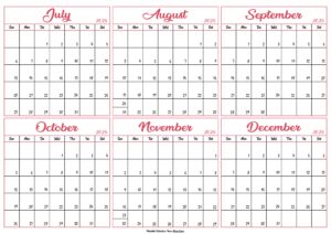July to December Calendar 2025