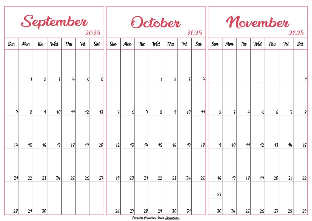 September October November 2025 Calendar