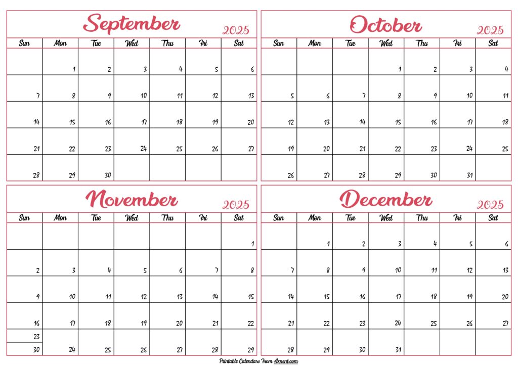 September to December Calendar 2025