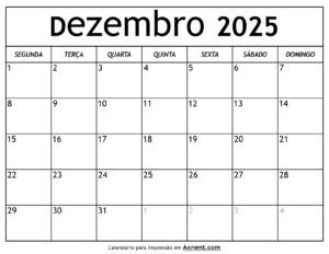 Calendário De Dezembro De 2025