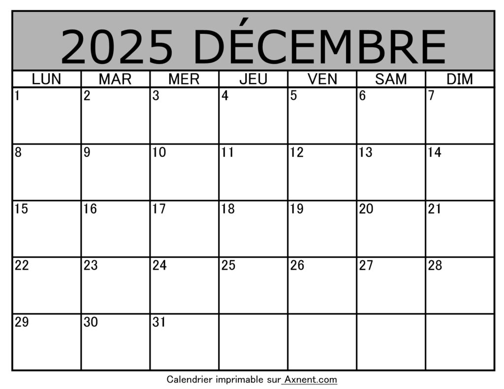 Calendrier À Imprimer Décembre 2025