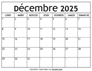 Calendrier Décembre 2025