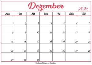 Monatskalender Dezember 2025