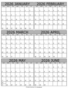 Calendar 2026 January to June