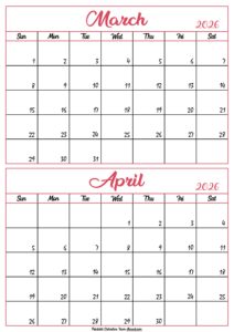 Calendar 2026 March April