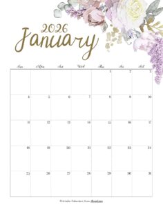 Calendar January 2026 Cute