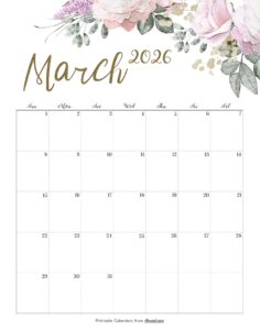 Calendar March 2026 Cute