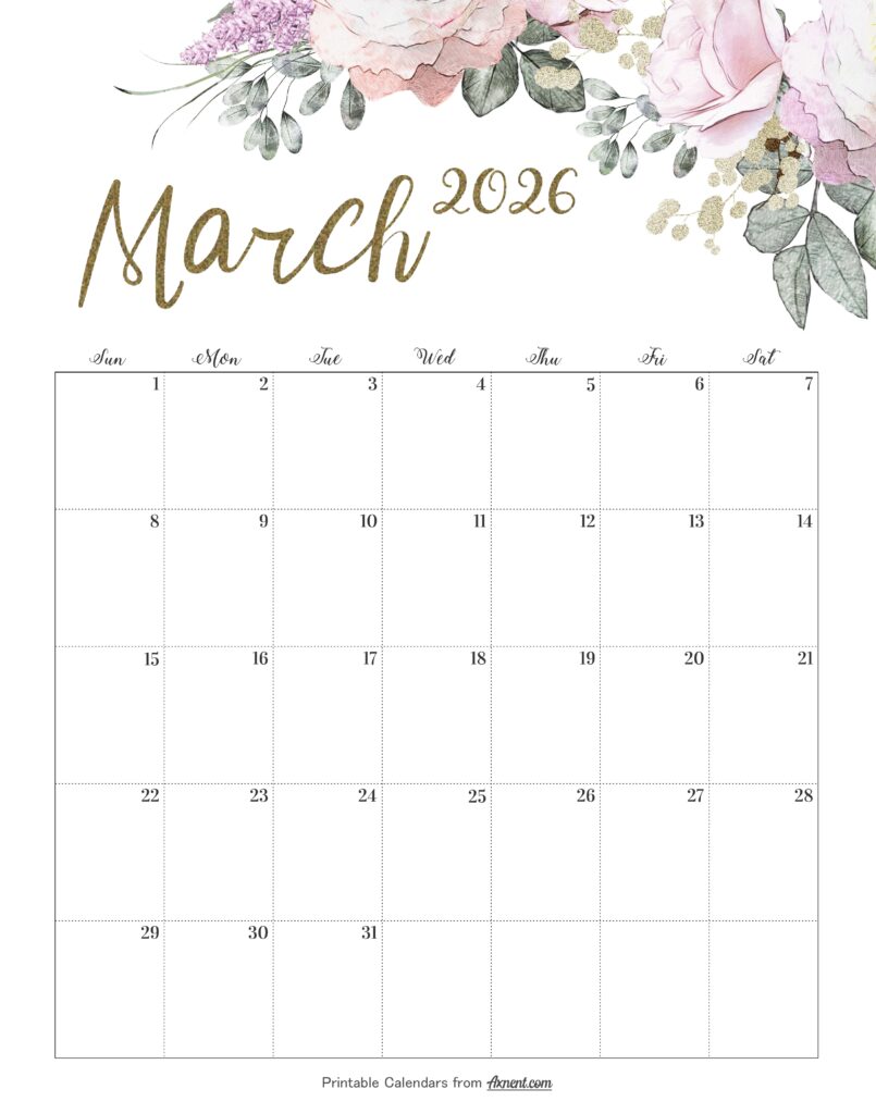 Calendar March 2026 Cute
