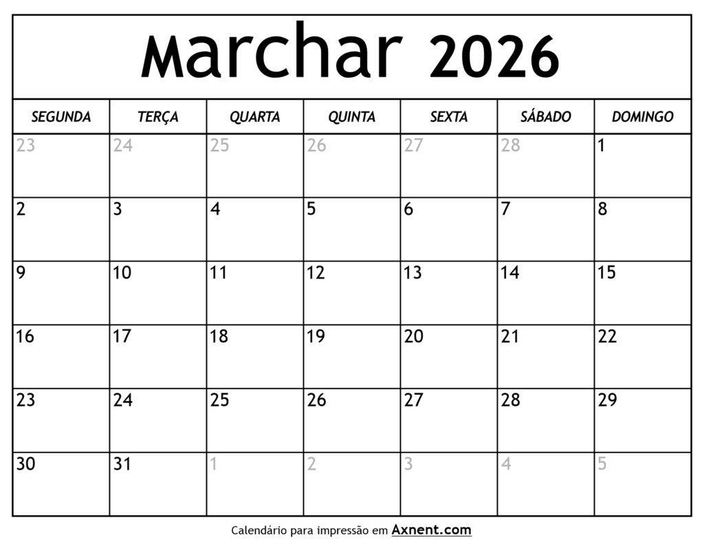 Calendário De Marchar De 2026