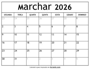 Calendário De Marchar De 2026