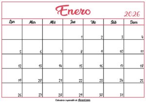 Calendario En Blanco Enero 2026