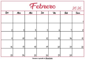 Calendario En Blanco Febrero 2026