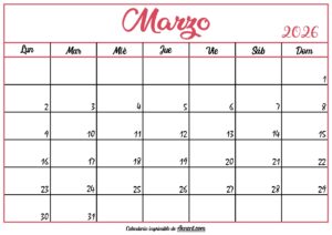 Calendario En Blanco Marzo 2026