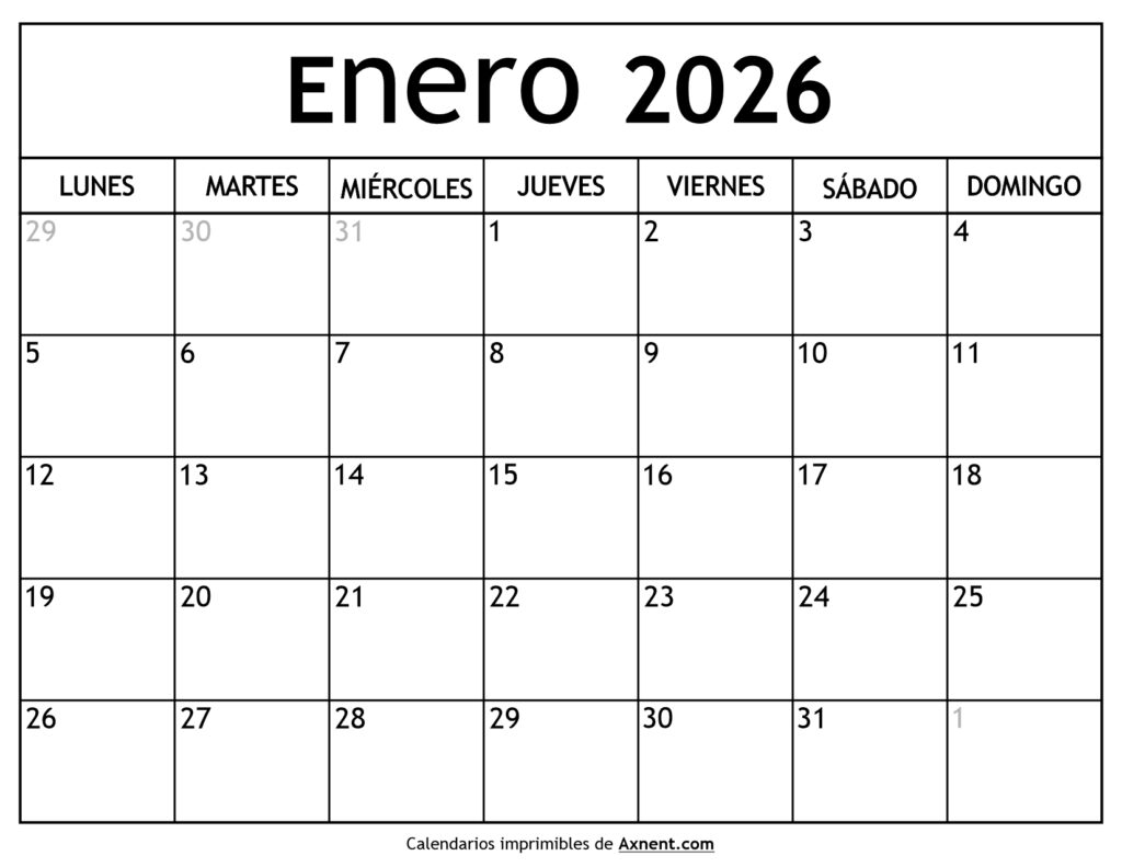 Calendario Enero 2026
