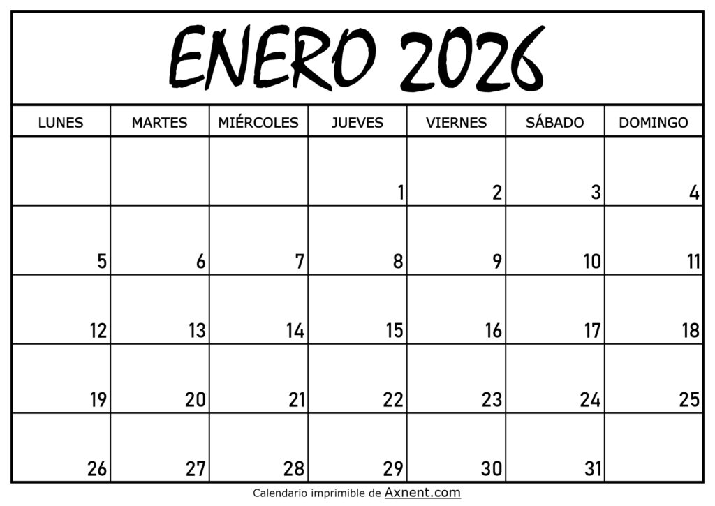 Calendario Enero 2026 Para Imprimir
