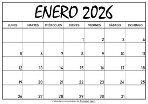 Calendario Enero 2026 Para Imprimir