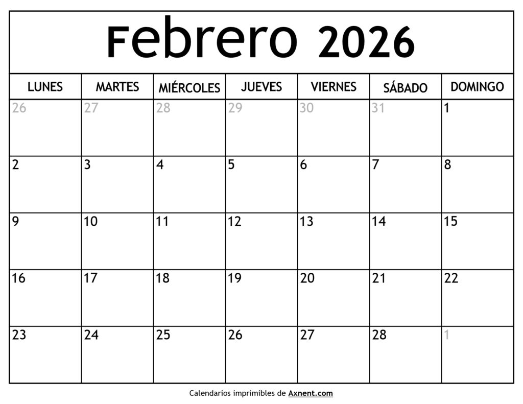 Calendario Febrero 2026