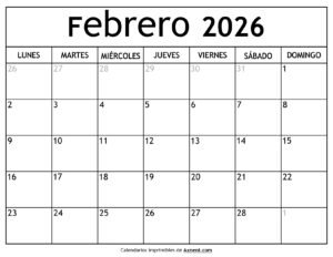 Calendario Febrero 2026