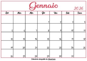 Calendario Gennaio 2026 Stampabile