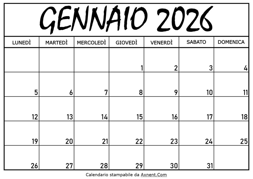 Calendario Gennaio 2026 da Stampare