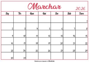 Calendário Marchar 2026