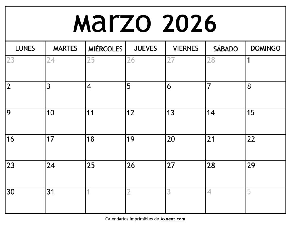 Calendario Marzo 2026