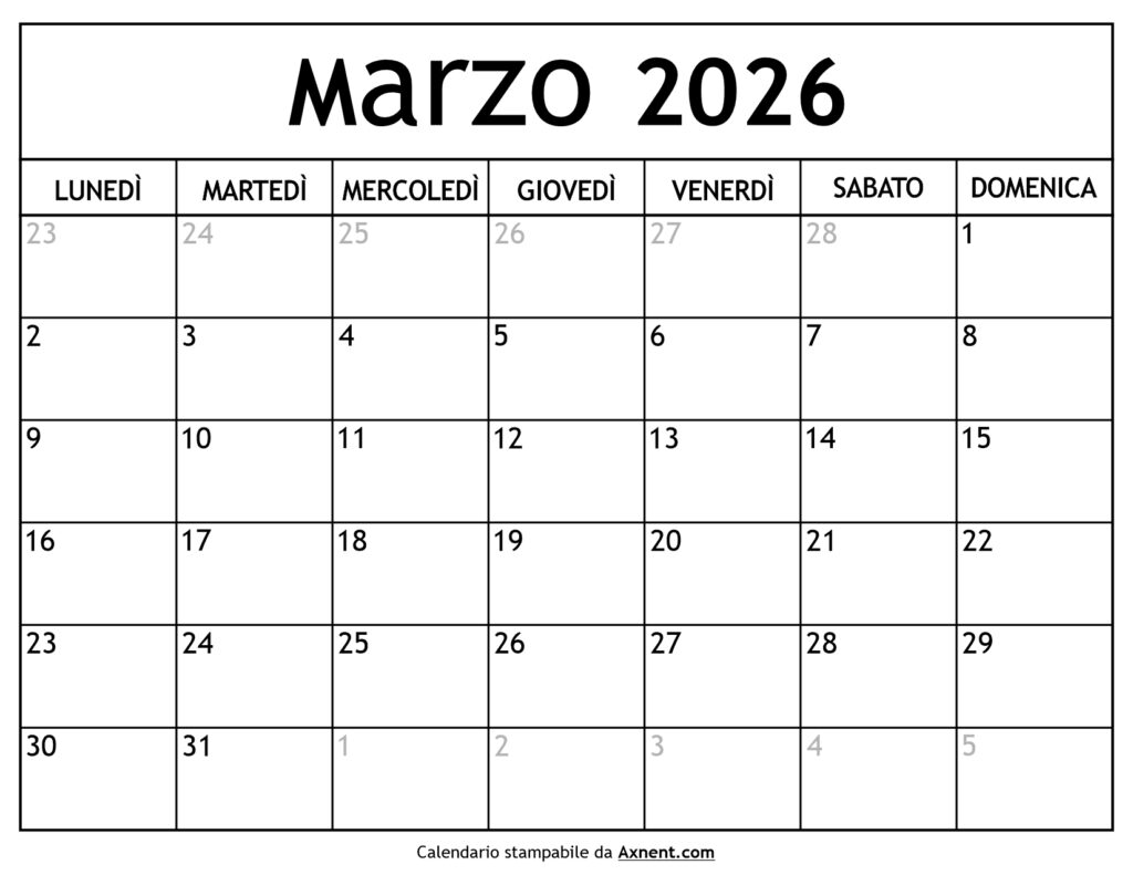 Calendario Marzo 2026