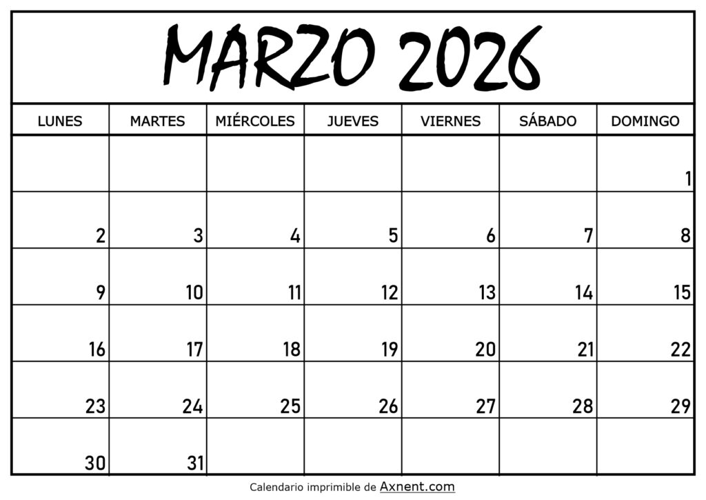 Calendario Marzo 2026 Para Imprimir