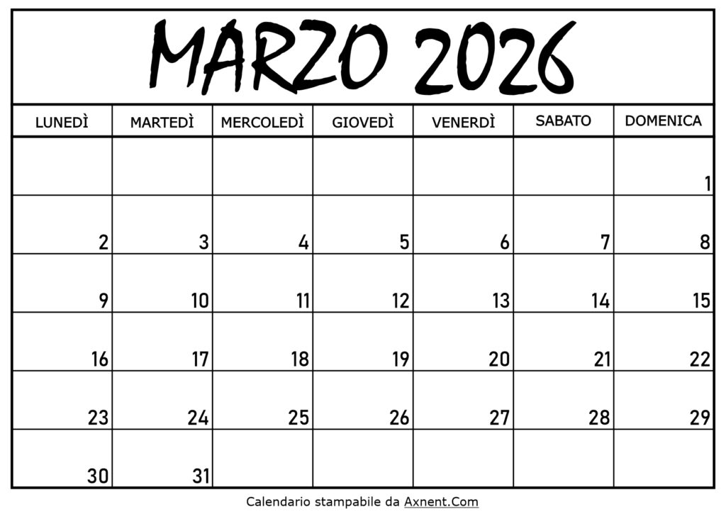 Calendario Marzo 2026 da Stampare