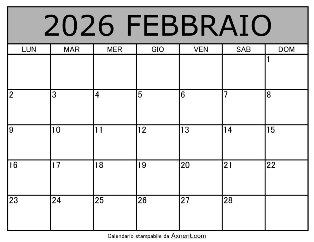 Calendario Mensile di Febbraio 2026